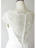 Ivory Lace Chiffon Pearl Buttons Back Flowing Wedding Dress